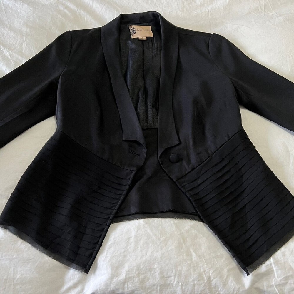 Fleur Wood | Women's 8 | Black Tiered Frayed Layered Blazer Anthropologie